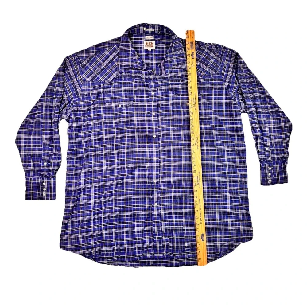 Ely Cattleman Shirt Mens 4XL (20/36) Tall Blue Plaid Pearl Snap Vintage - Picture 4 of 5